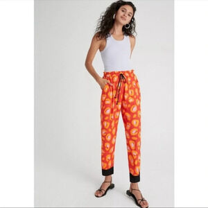 ANTHROPOLOGIE Farm Rio Hestia Leopard Print Jogger Pants Crop Animal Red